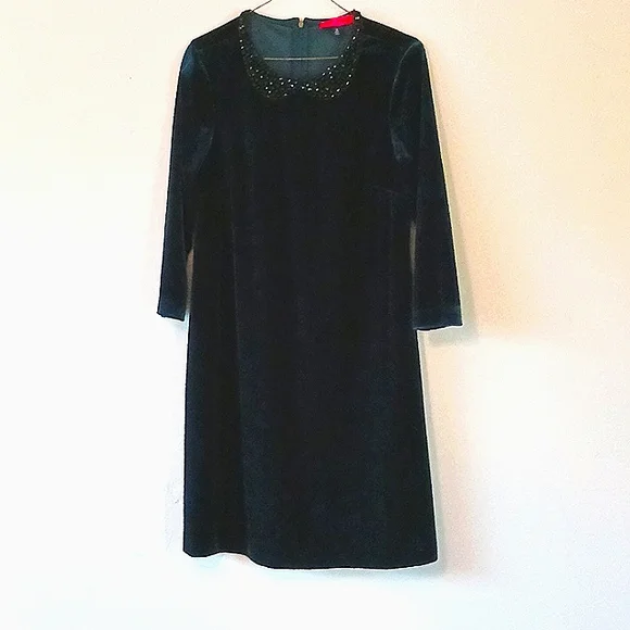 Betsey Johnson | Dresses | Betsey Johnson Green Velvet Dress Peter Pan  Neckline Jewel Collar Small | Poshmark